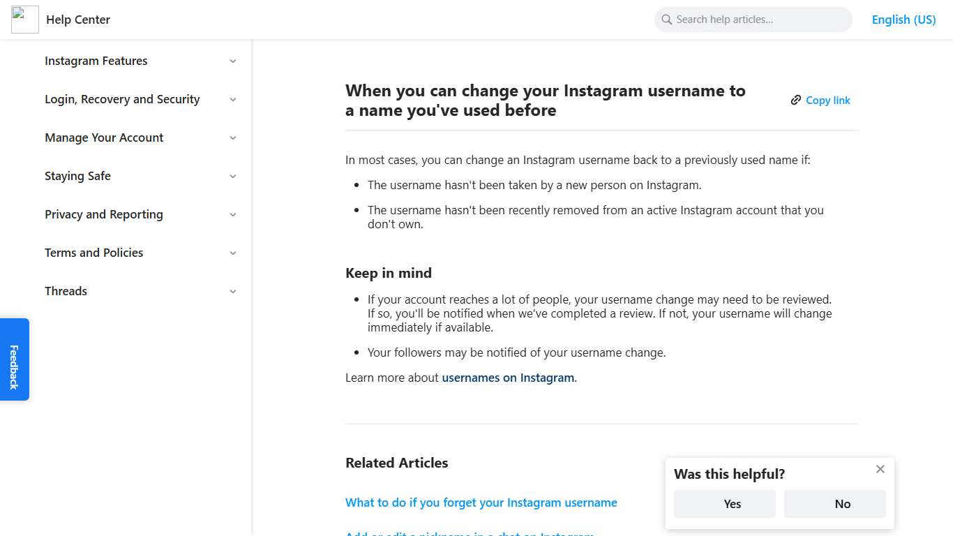When you can change your Instagram username to a name you've used before | Instagram Help Center