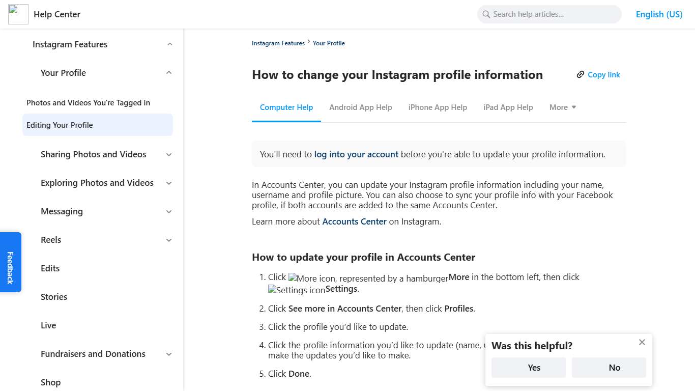 How to change your Instagram profile information | Instagram Help Center